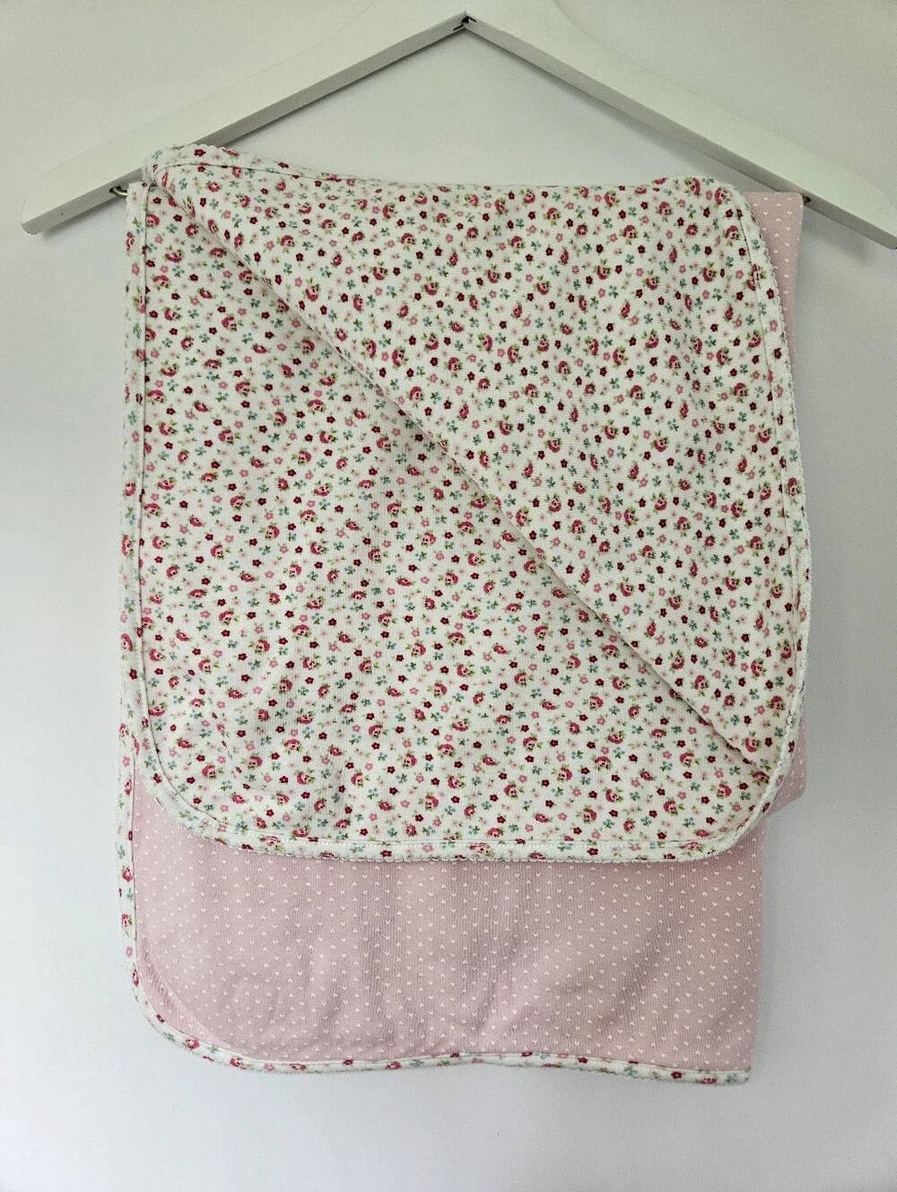 Vintage Carters Cotton Baby Blanket Love Applique Pink With Floral Back